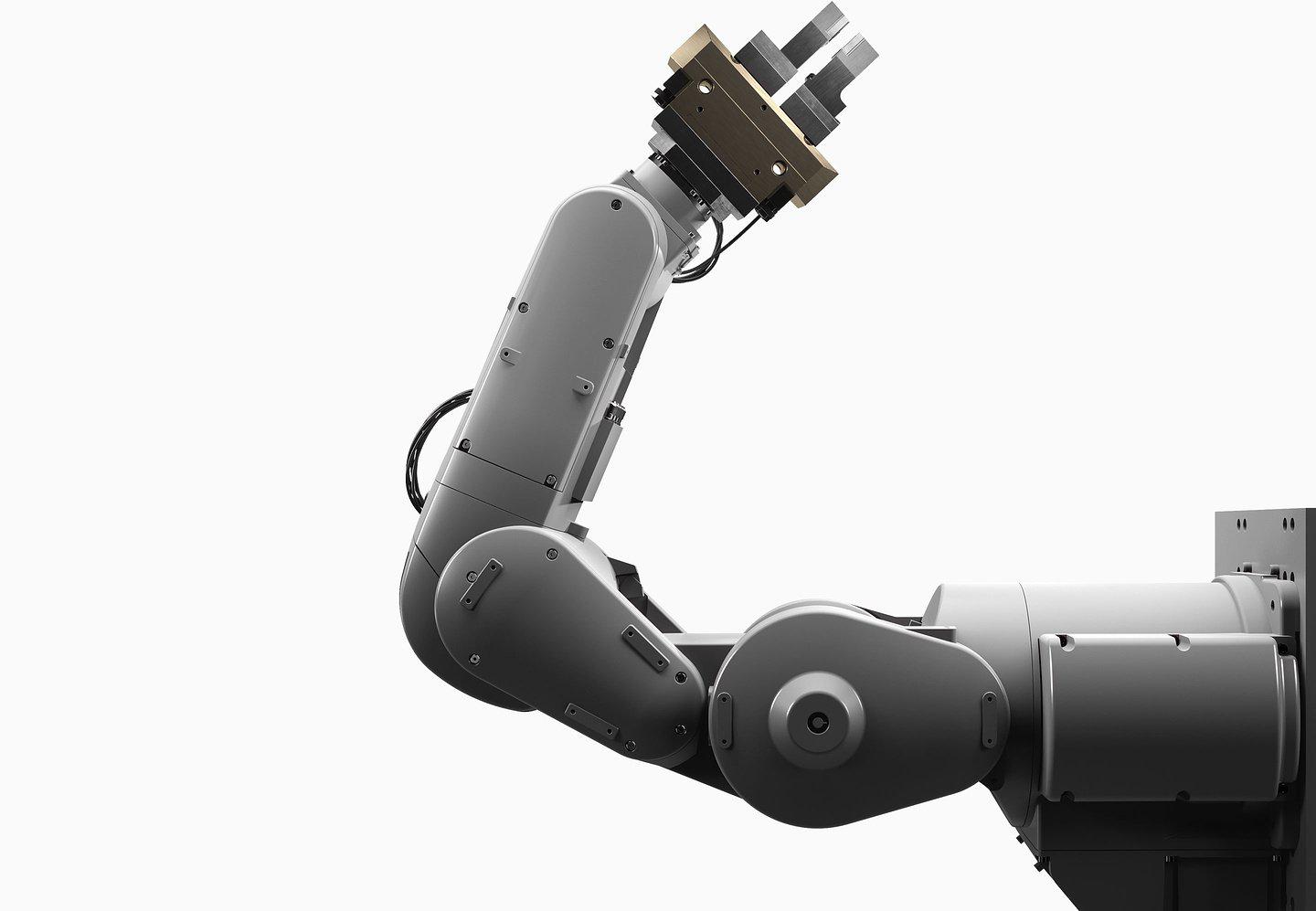 A robotic arm in a biceps pose.